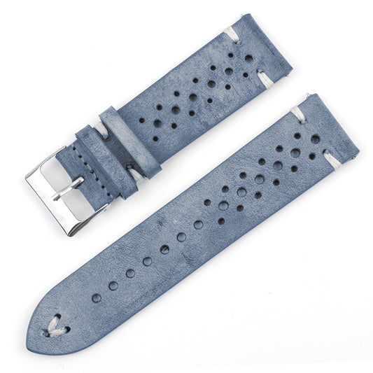 Bracelet Marcel - Cuir pleine fleur - Rally - Bleu gris - Surpiqure blanche
