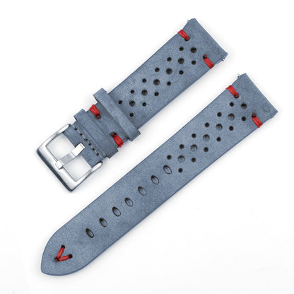 Bracelet Marcel - Cuir pleine fleur - Bleu gris surpiqure rouge