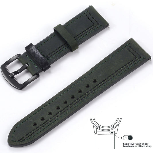 Bracelet Milan – Cuir grainé - Vert noir noir