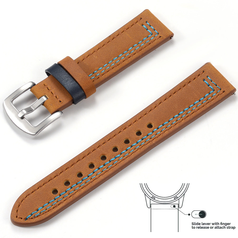 Bracelet Milan – Cuir grainé - Café clair bleu clair argent