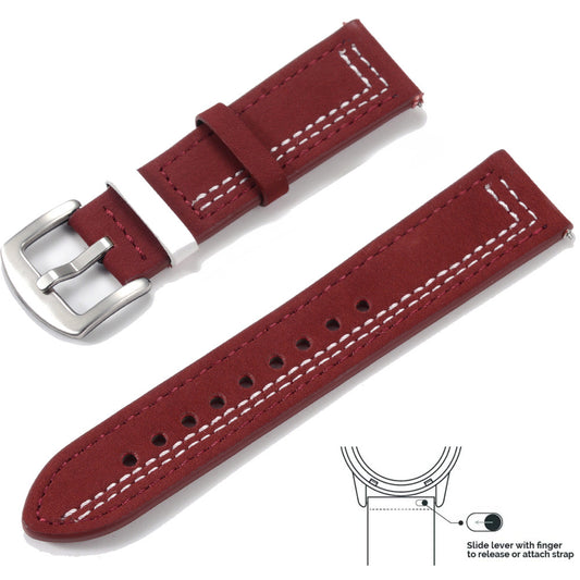 Bracelet Milan – Cuir grainé - Rouge argent