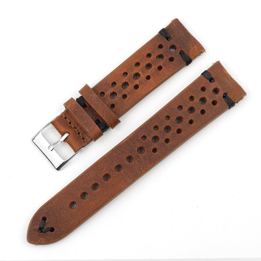 Bracelet Marcel - Cuir pleine fleur - Brun clair surpiqure noire