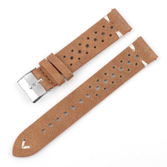 Bracelet Marcel - Cuir pleine fleur - Fauve surpiqure blanche