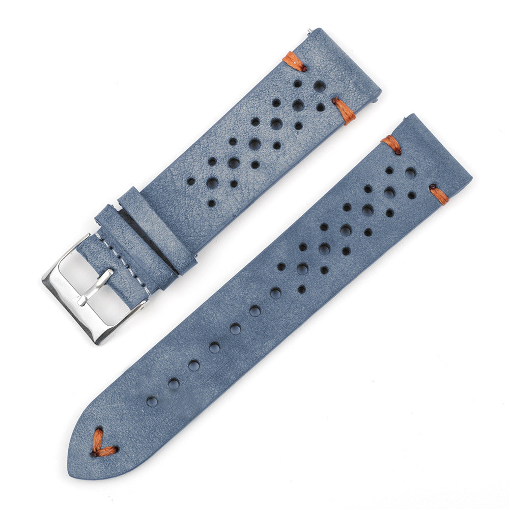 Bracelet Marcel - Cuir pleine fleur - Rally - Bleu gris surpiqure orange