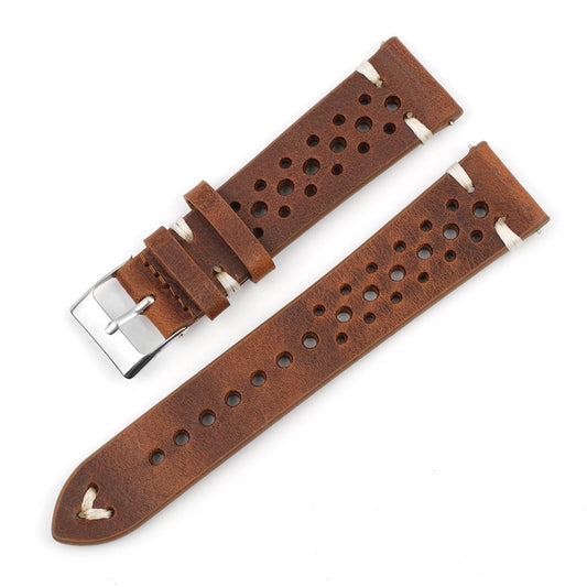 Bracelet Marcel - Cuir pleine fleur - Brun clair surpiqure blanche